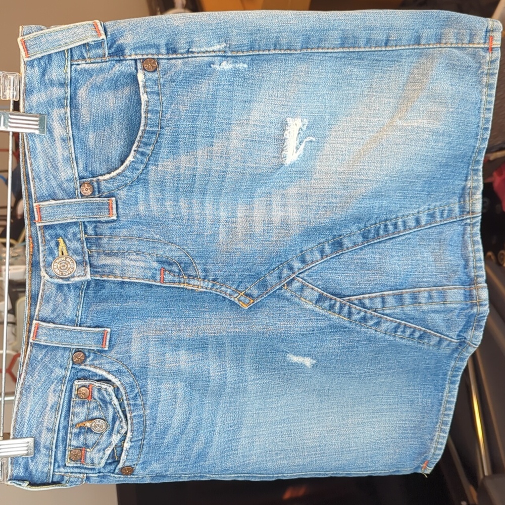 True Religion Blue Denim A-Line Skirt